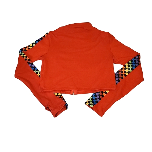 JEWEL HOUSE | Women's (Juniors) red with rainbow checkered stripe track suit. - Picture 3 of 10